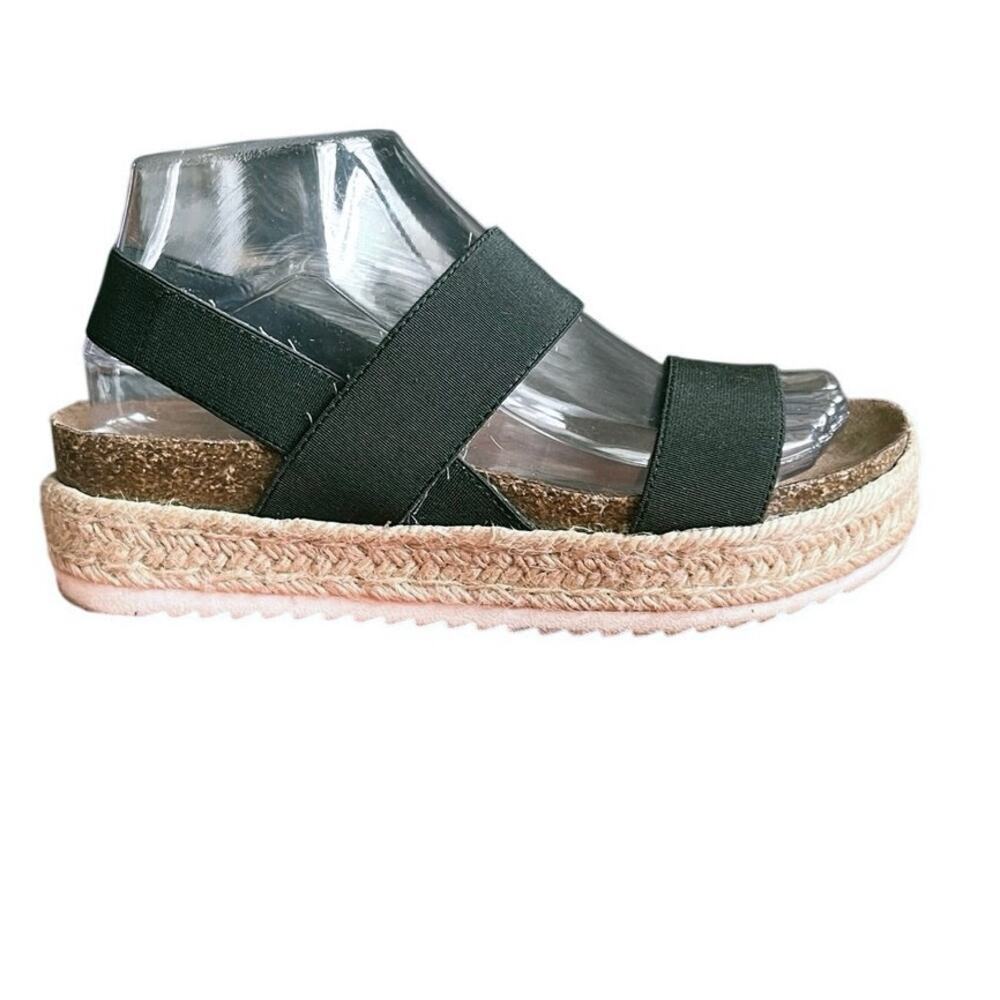 Madden Girl Cybell Black Elastic Strap Platform Espadrille Sandals Size 6.5 Y2K